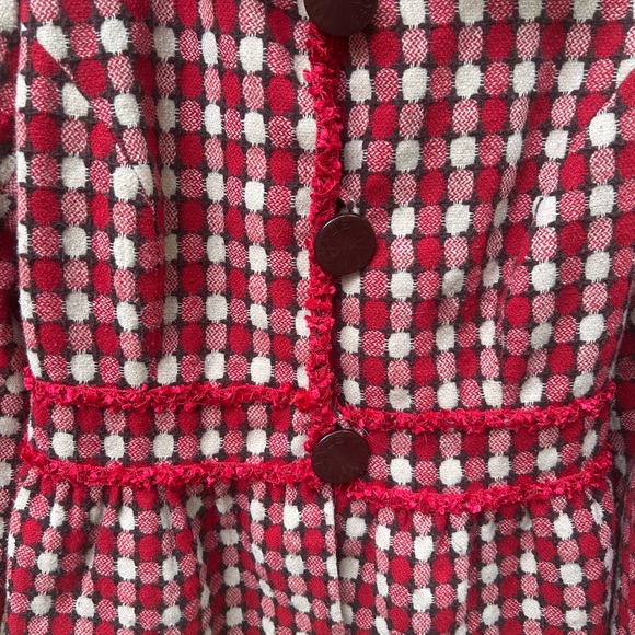 Jade Red and Cream Ruffle Checkered Jacket size 6 Retro - Picture 8 of 11